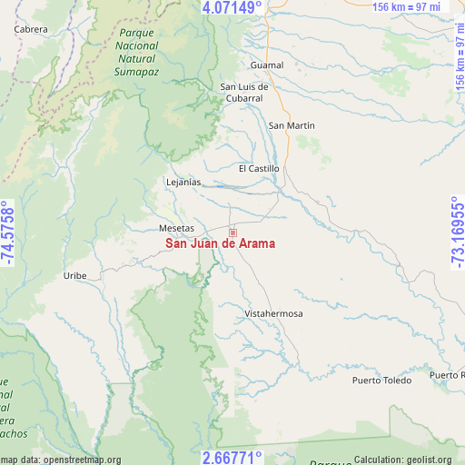 San Juan de Arama on map