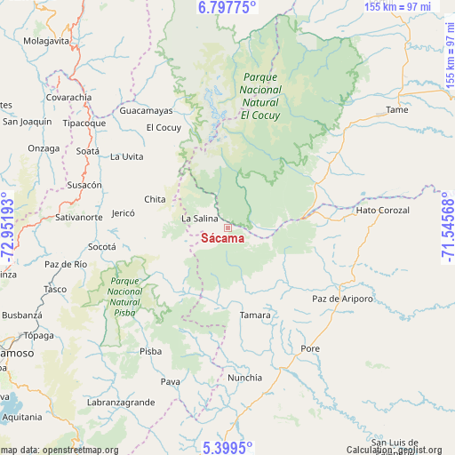 Sácama on map