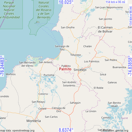 Palmito on map