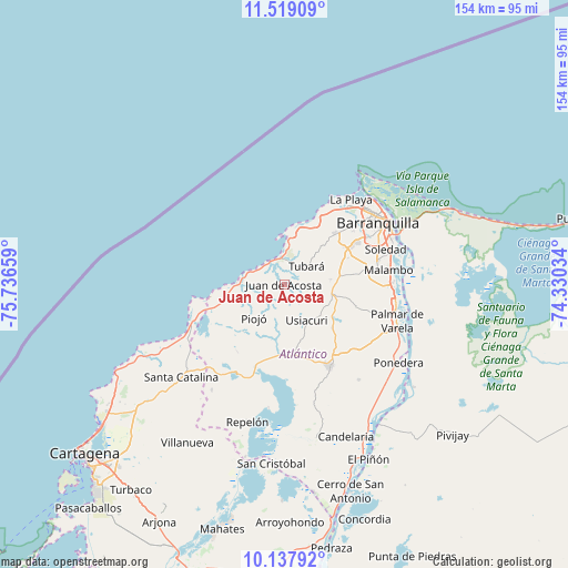Juan de Acosta on map