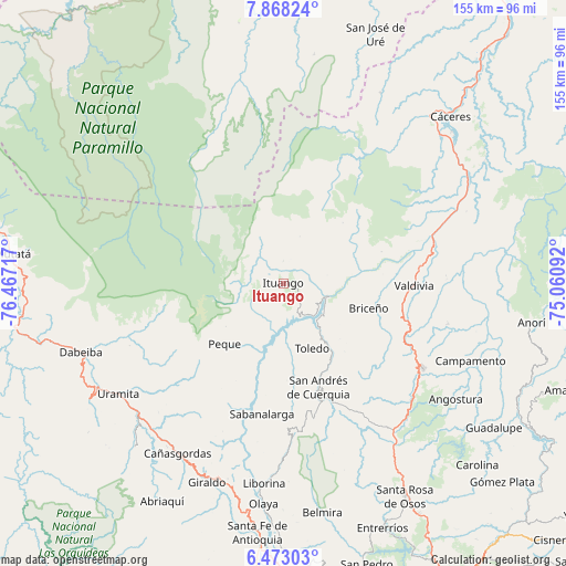 Ituango on map