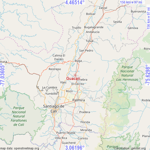 Guacarí on map