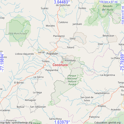 Coconuco on map
