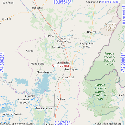 Chiriguaná on map