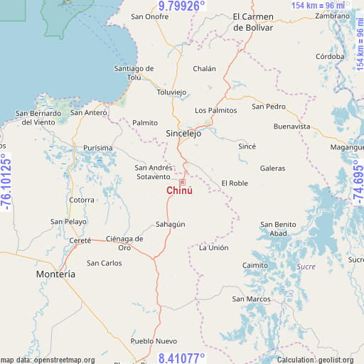 Chinú on map
