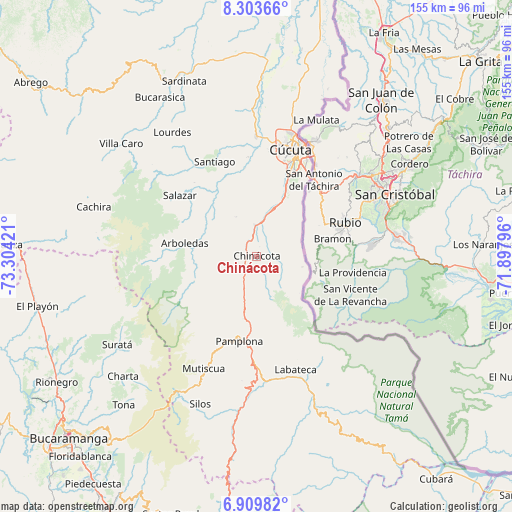 Chinácota on map