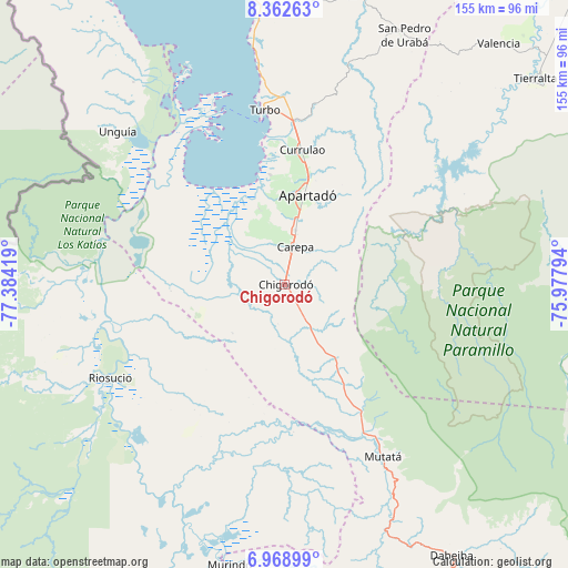 Chigorodó on map