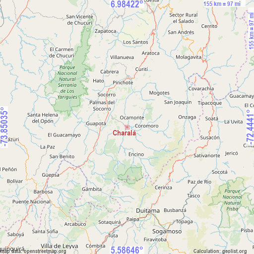 Charalá on map