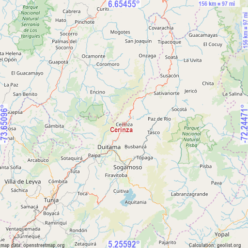 Cerinza on map