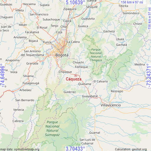 Cáqueza on map