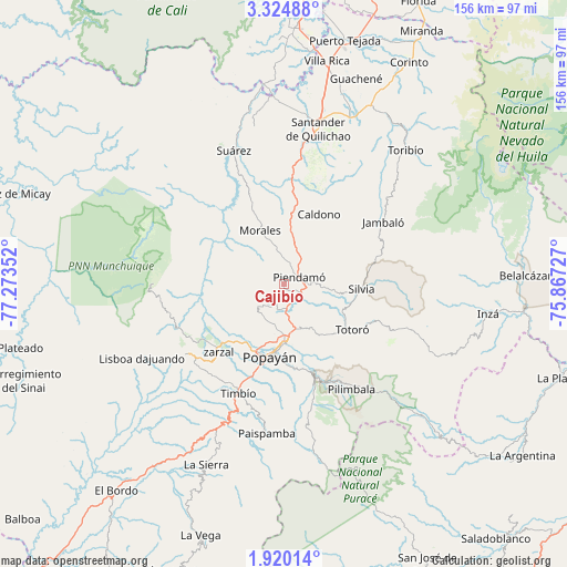 Cajibío on map
