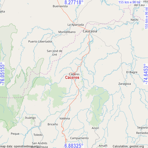 Cáceres on map