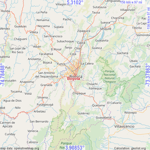 Bogotá on map