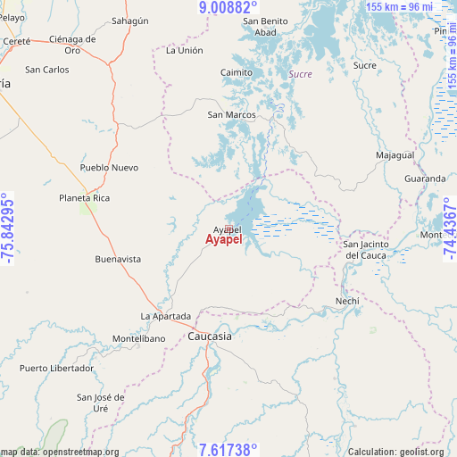 Ayapel on map