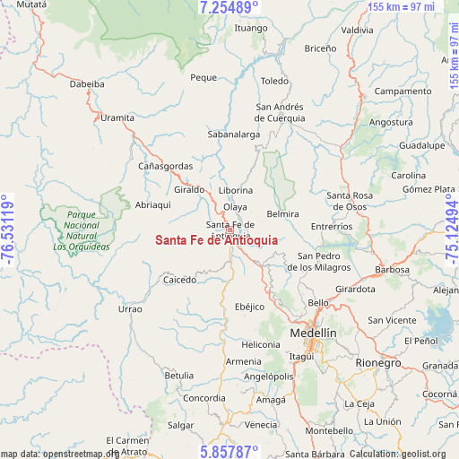 Santa Fe de Antioquia on map