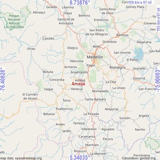 Amagá on map