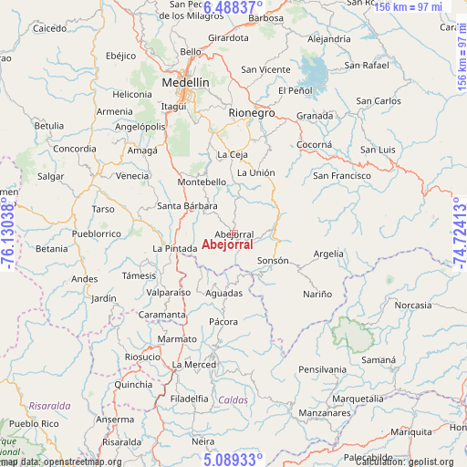 Abejorral on map