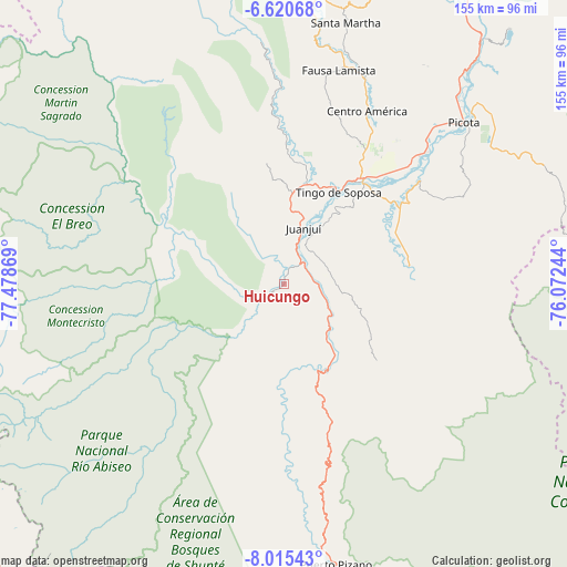 Huicungo on map