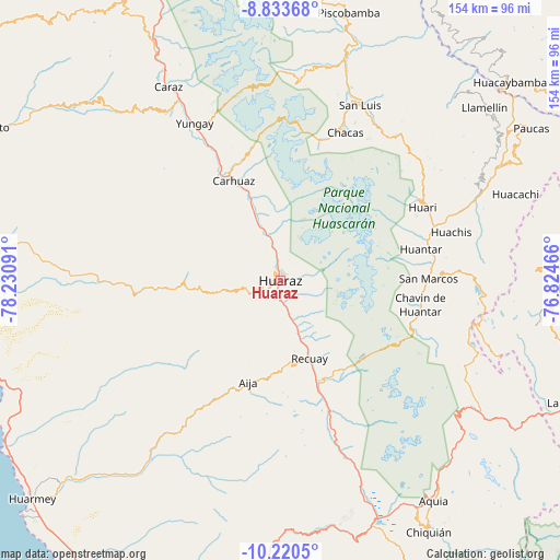 Huaraz on map