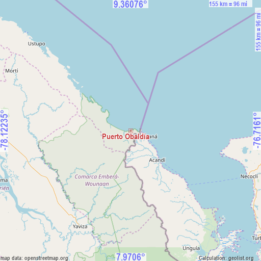 Puerto Obaldía on map