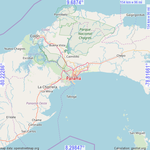 Panamá on map