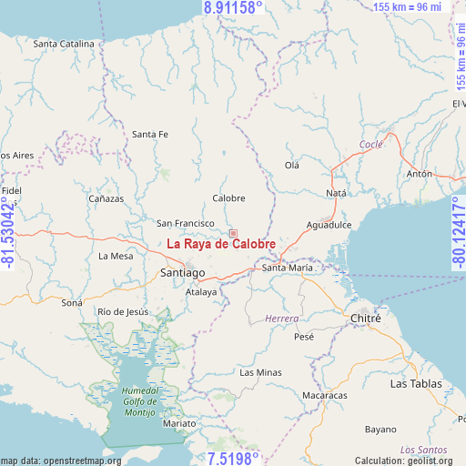 La Raya de Calobre on map