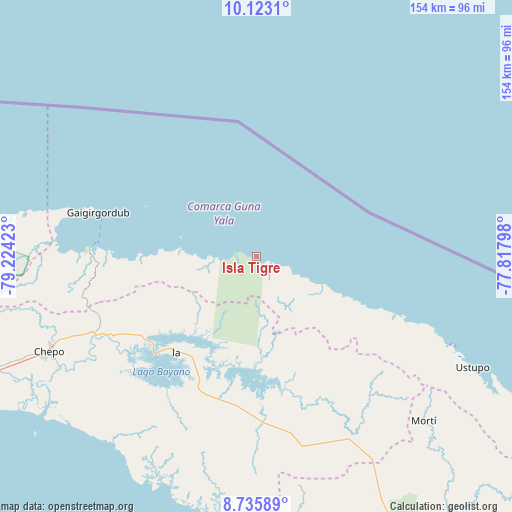 Isla Tigre on map