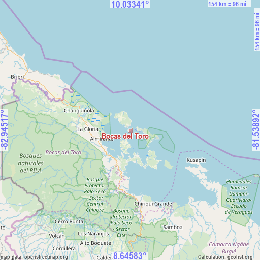 Bocas del Toro on map
