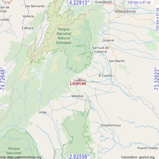 Lejanías on map