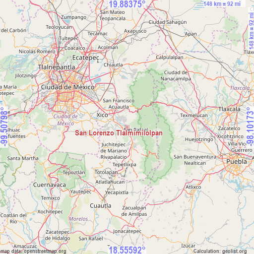 San Lorenzo Tlalmimilolpan on map