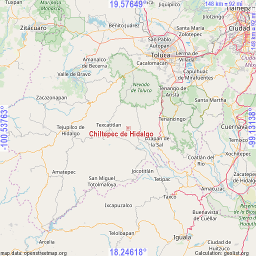 Chiltepec de Hidalgo on map