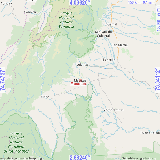 Mesetas on map