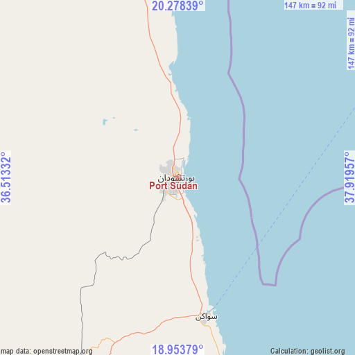 Port Sudan on map