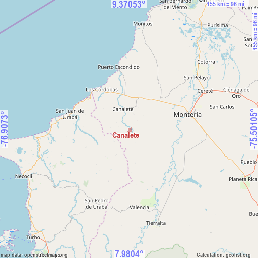 Canalete on map