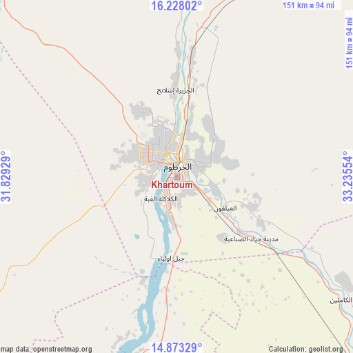 Khartoum on map