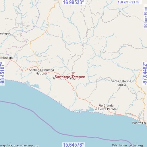 Santiago Tetepec on map