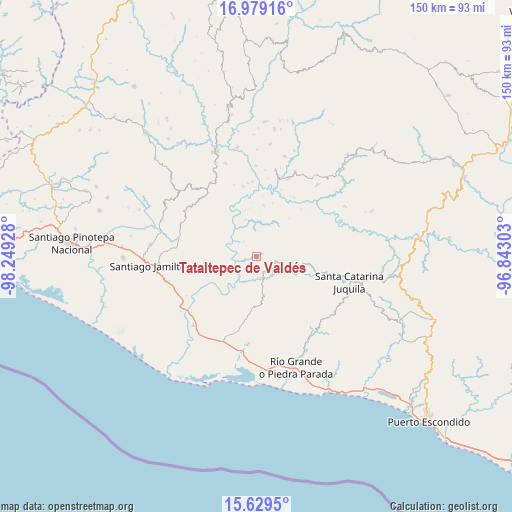 Tataltepec de Valdés on map