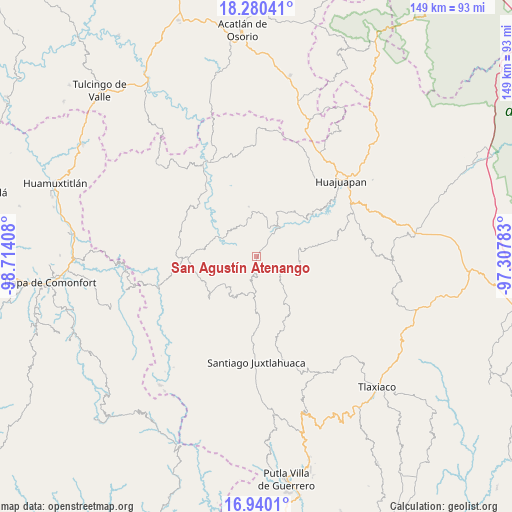 San Agustín Atenango on map