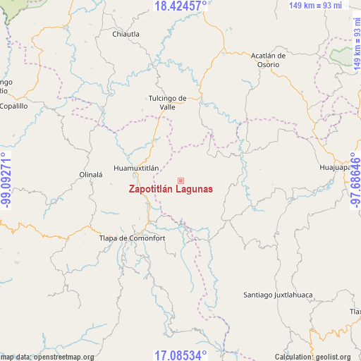 Zapotitlán Lagunas on map