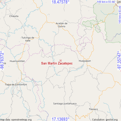 San Martín Zacatepec on map