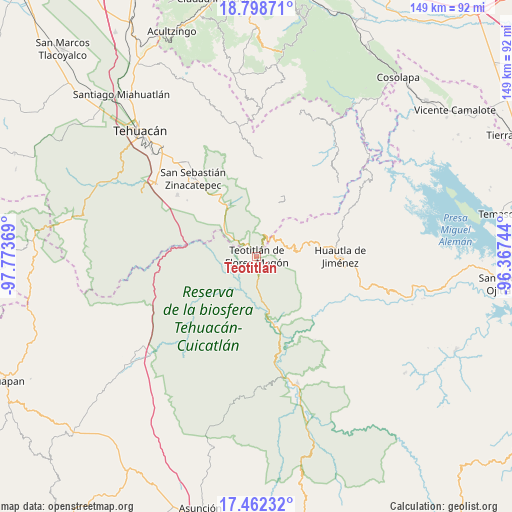 Teotitlán on map