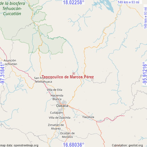 Teococuilco de Marcos Pérez on map