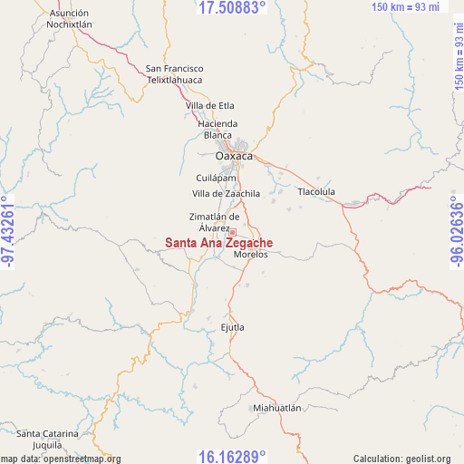 Santa Ana Zegache on map