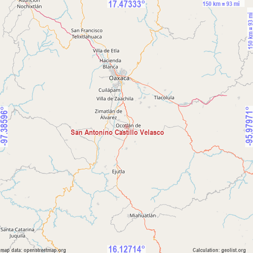 San Antonino Castillo Velasco on map