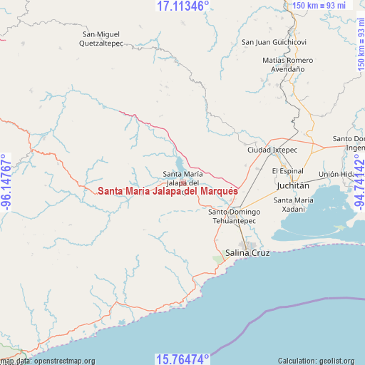 Santa María Jalapa del Marqués on map