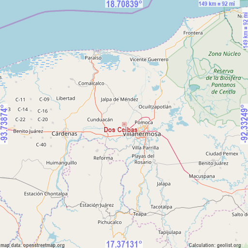 Dos Ceibas on map