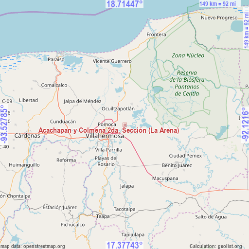 Acachapan y Colmena 2da. Sección (La Arena) on map