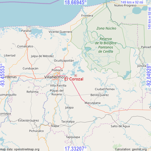 El Corozal on map