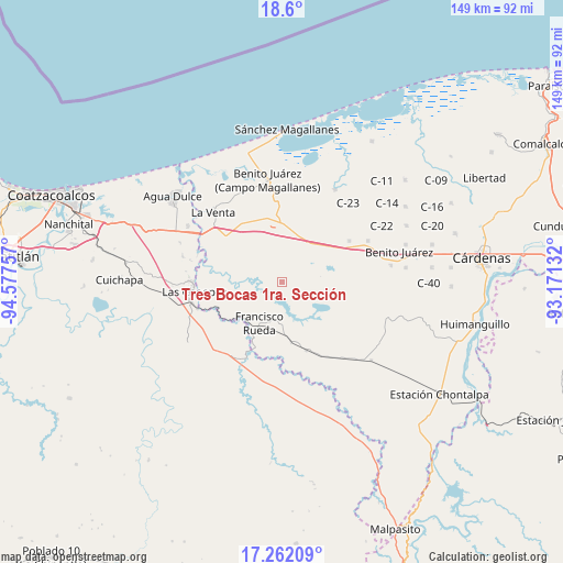 Tres Bocas 1ra. Sección on map