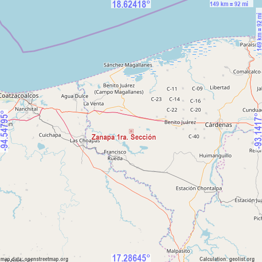 Zanapa 1ra. Sección on map
